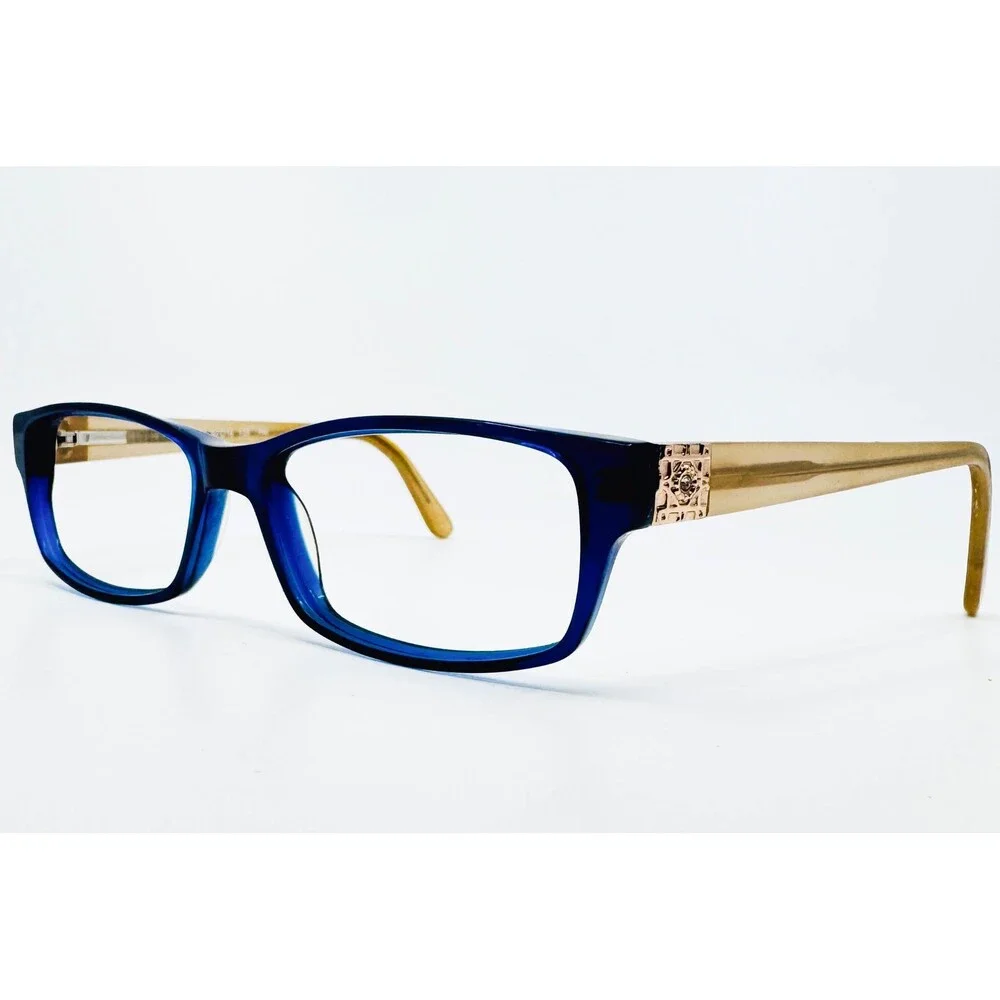 Kay Unger Eyeglasses Womens Blue Gold K182 Rectangular 52-16-135